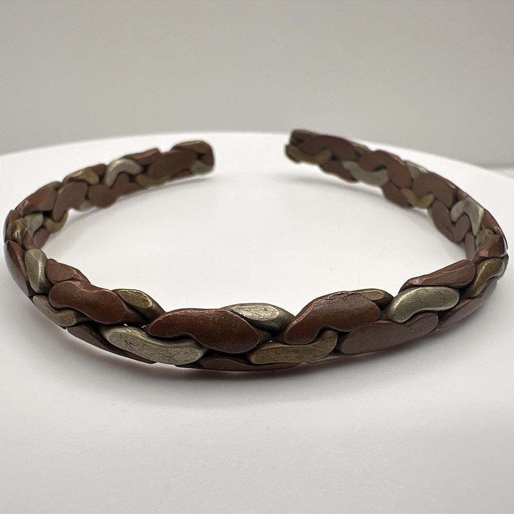 Vintage 90s Braided Hand Bracelet Silver Tone Boho Women's Classic Jewelry